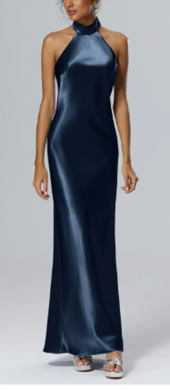 AW BRIDAL 2 XS dark navy blue satin crystal Mugwort party maxi dress NEW B51
